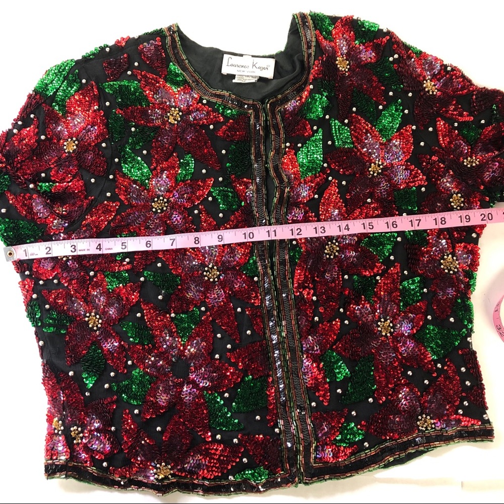 Vintage 90 Laurence Kazar bead holiday silk blazer - Picture 5 of 8
